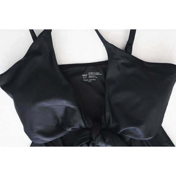 Aerie Womens Sz S True Black Real Good Wrap Around Detail One Piece Swimsuit - Picture 2 of 6